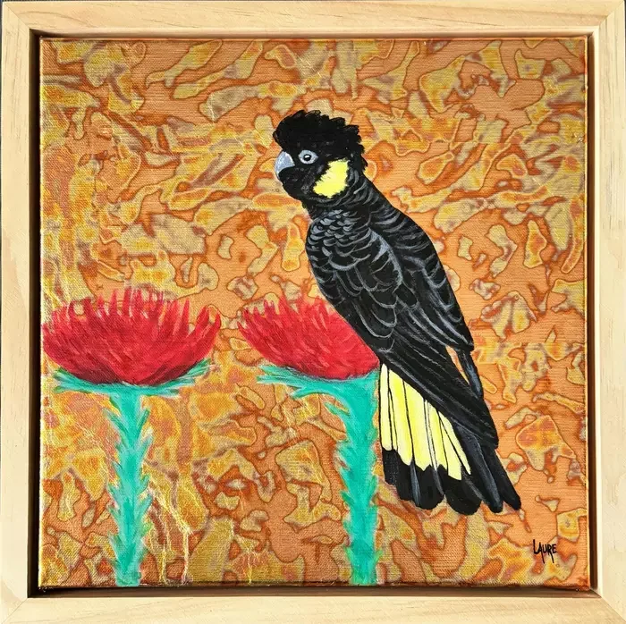 Black cockatoo and gymea lily