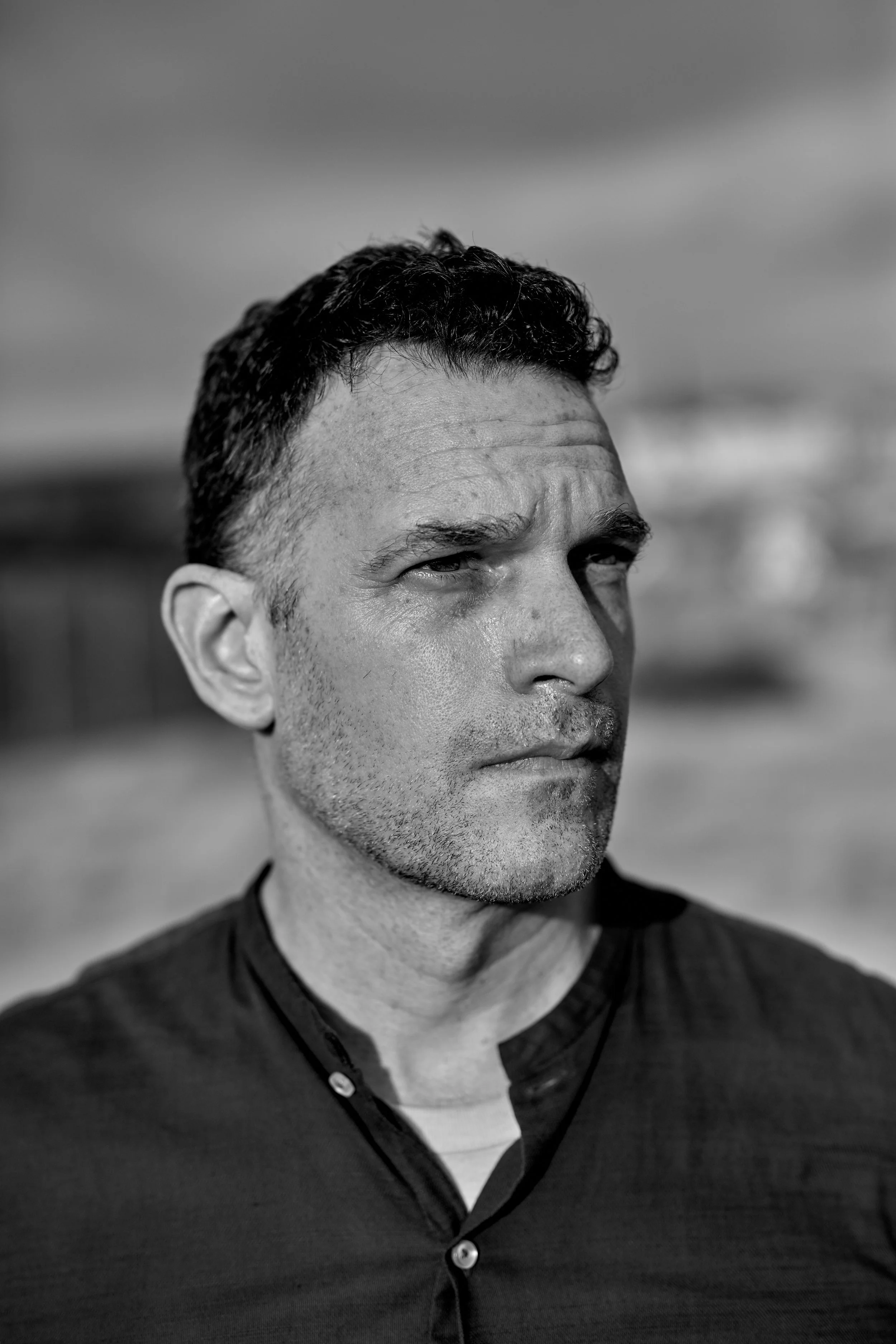 A black and white photo of Lindsay Graydon taken in Fremantle. Photo Credit: David French