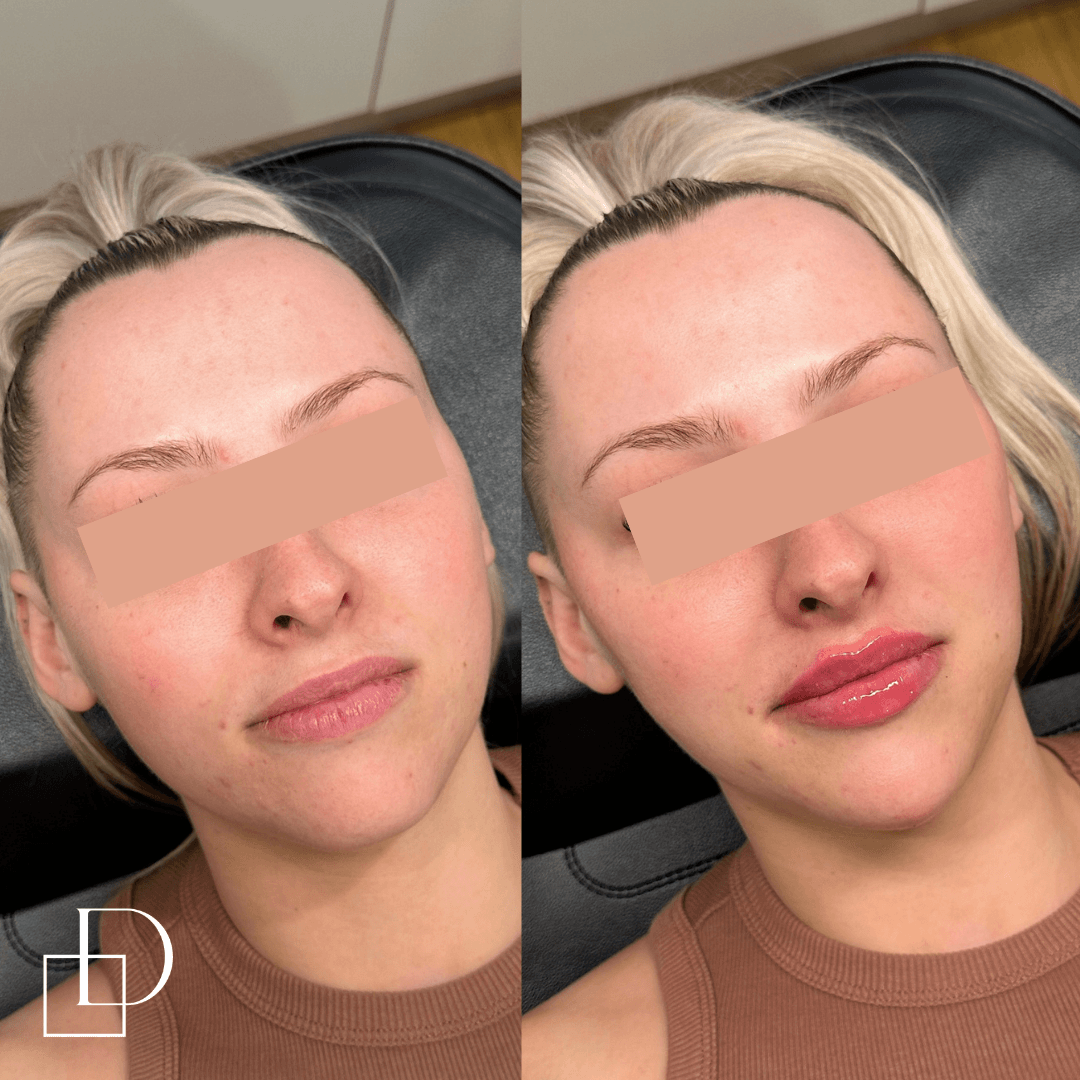 Before and after lip, chin and cheek filler injections at Define Clinic Brisbane