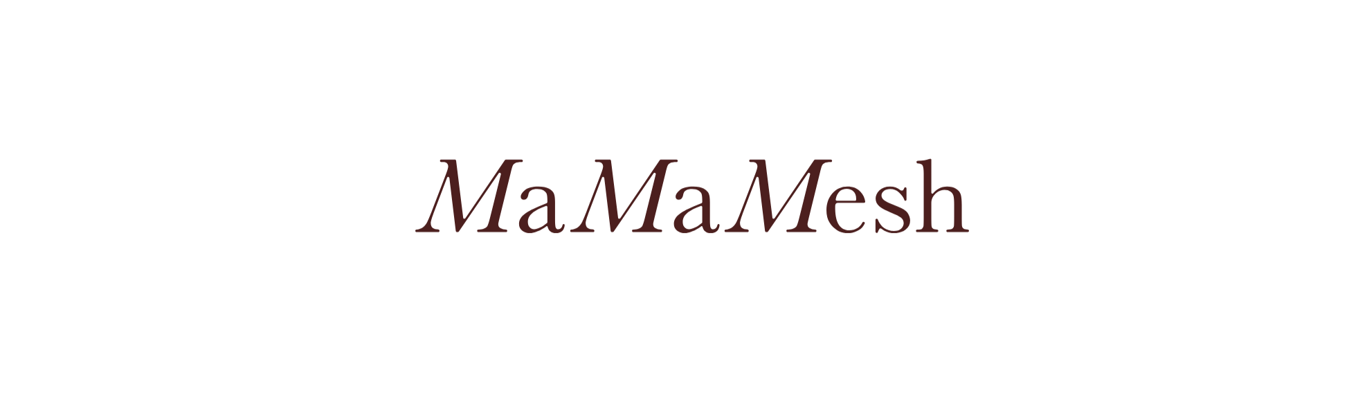 Logo med teksten 'MaMaMesh' i midten, omgivet af diagram af mand, kvinde og barn, på sort baggrund.