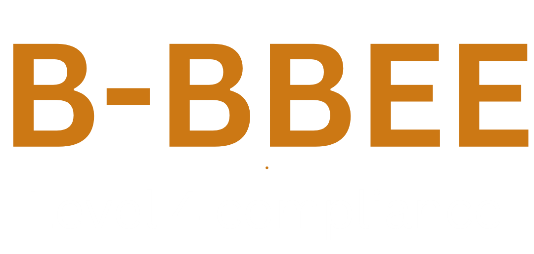 B-BEE logo in brown with the text 'Level 4 compliance' underneath.
