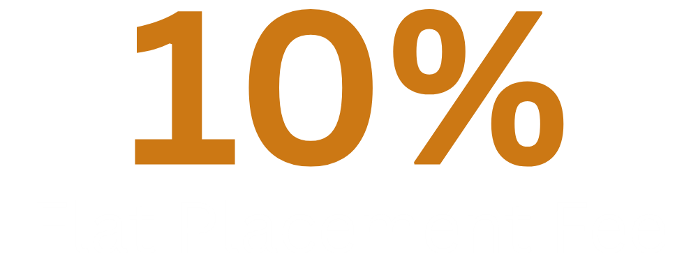 Graphic showing a bold, large number 10% with the words 'Flat Placement Fee' underneath.