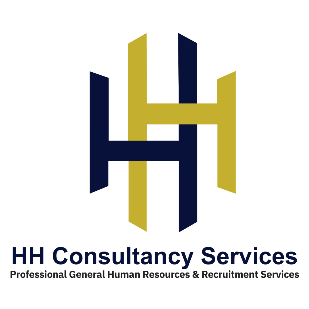 Logo for HH Consultancy Services with a stylized H in navy blue and gold, and the company name and tagline below.