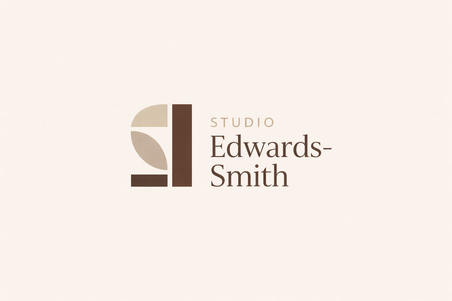 Logo for Studio Edwards-Smith, featuring a stylized geometric emblem and text in beige and brown tones.