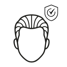 Tegnet bilde av et menneskehode med oppsatt hår, uten ansiktstrekk