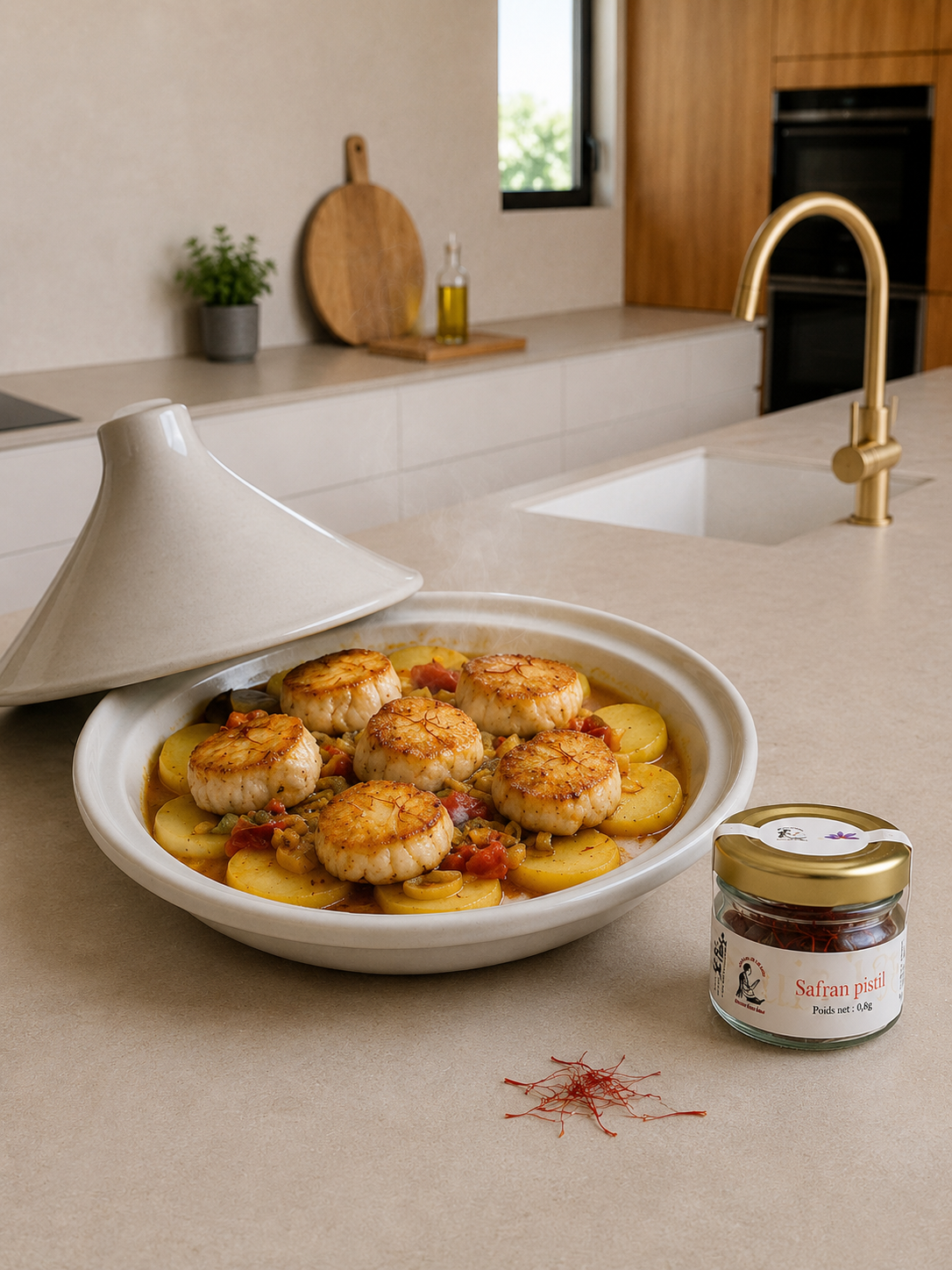 Tajine de lotte au jus de bouillabaisse