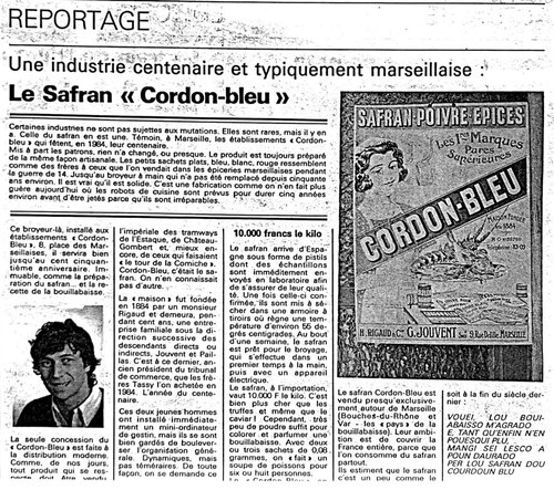 Reportage de presse : Une industrie centenaire et typiquement marseillaise, le Safran Cordon-bleu