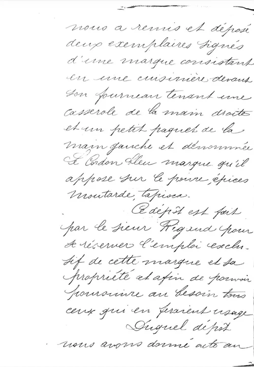 Deuxième page manuscrite de l'acte de dépôt de la marque