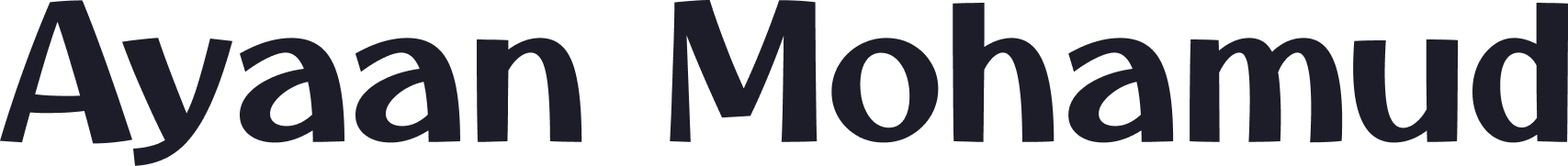 Logo consisting of 'Ayaan Mohamud' written in black text