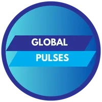 Circular logo with blue gradient background, containing the text 'Global Pulses' in white and light blue within a dark blue border.