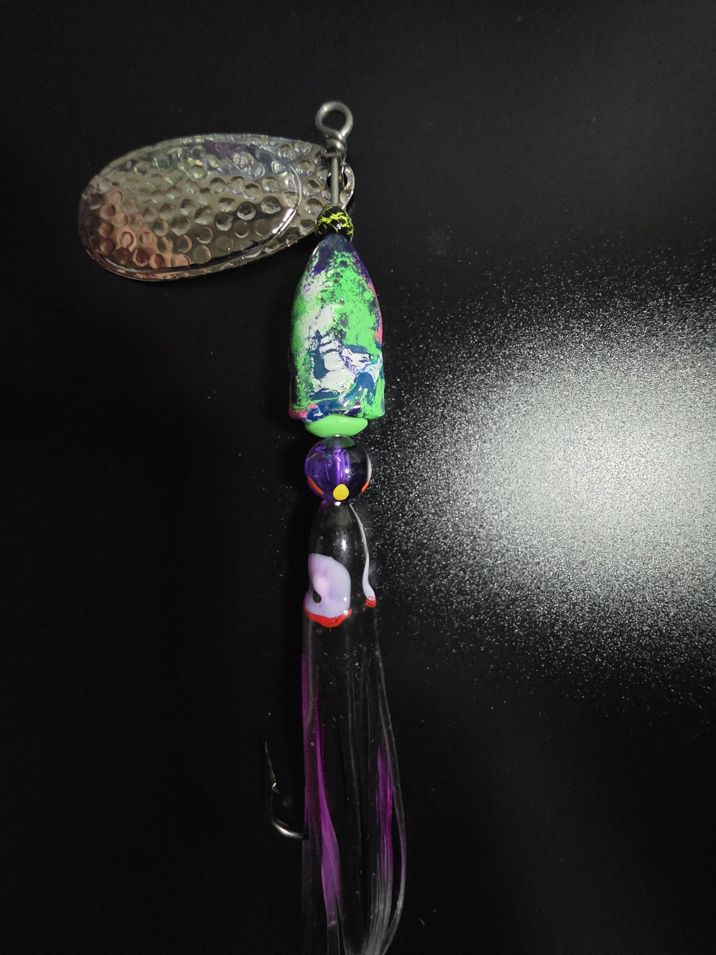 Top-down view of the custom painted KAMAKAZI Electric Purple body and silver flake accents.