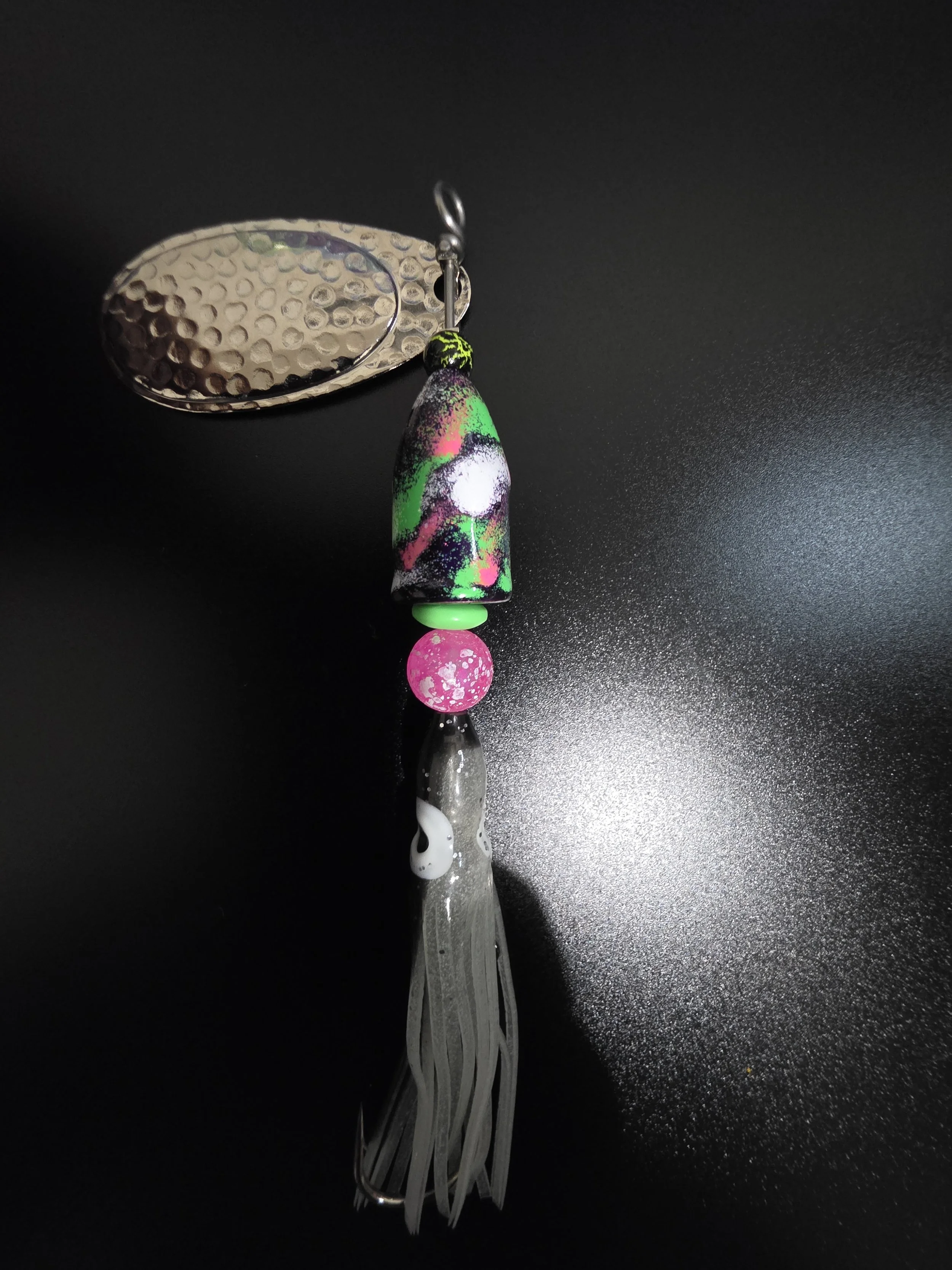 Best salmon lure: KAMAKAZI Voodoo Punch 3/4 oz custom spinner with UV hoochie and Gamakatsu hook