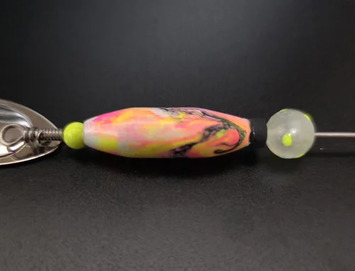 The Pink White Chartreuse Bug (Glow) fishing spinner
