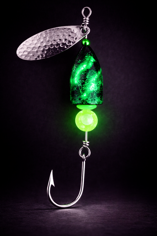 The (Glow) Green Bolt fishing spinner