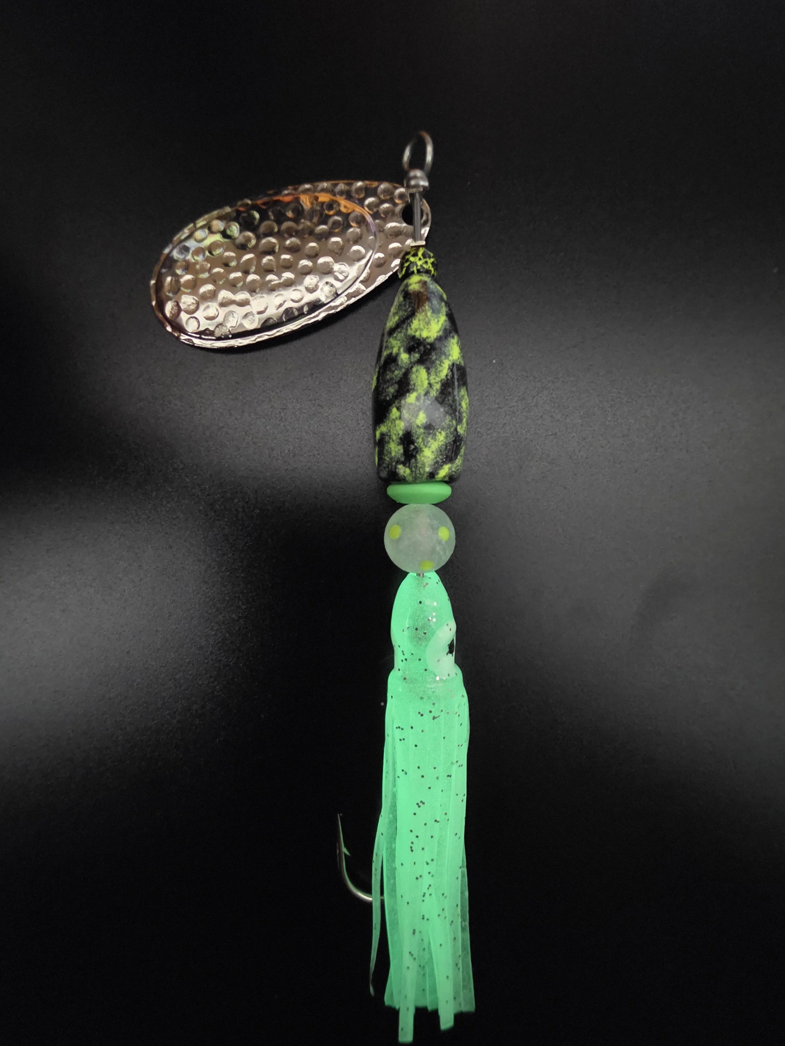 The Monster 3/4 oz fishing lure in Chartreuse Green and Black by NW CUSTOM LURES