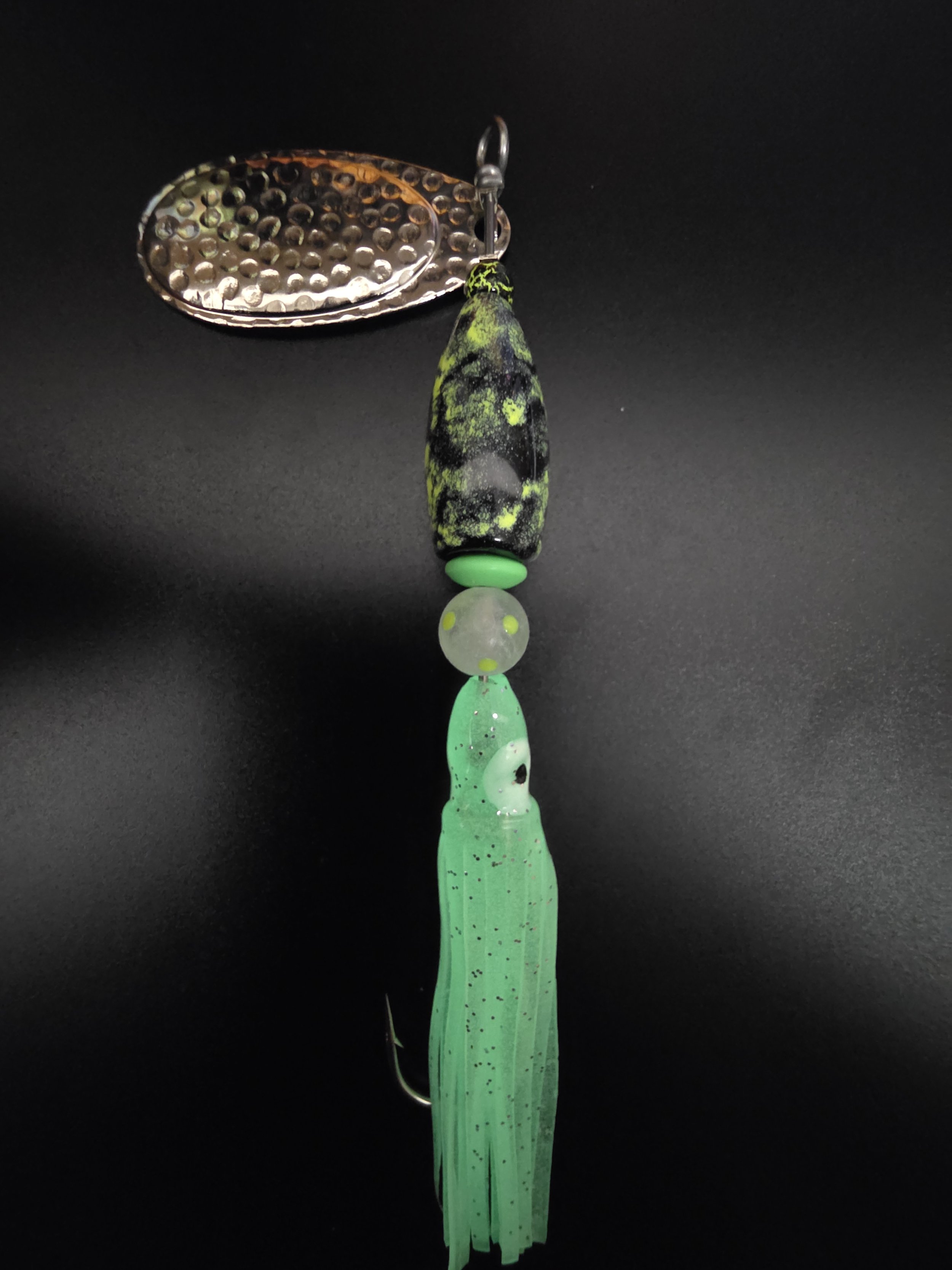 The Monster 3/4 oz fishing lure in Chartreuse Green and Black by NW CUSTOM LURES