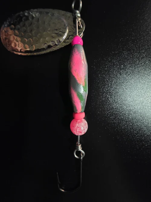 The Pink Glow 'N Green fishing spinner