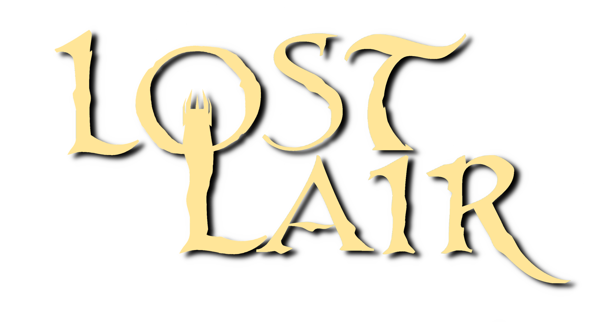 Logo with the words "Lost Lake" in a stylized, gold-colored font, with a silhouette of a pine tree in the center.