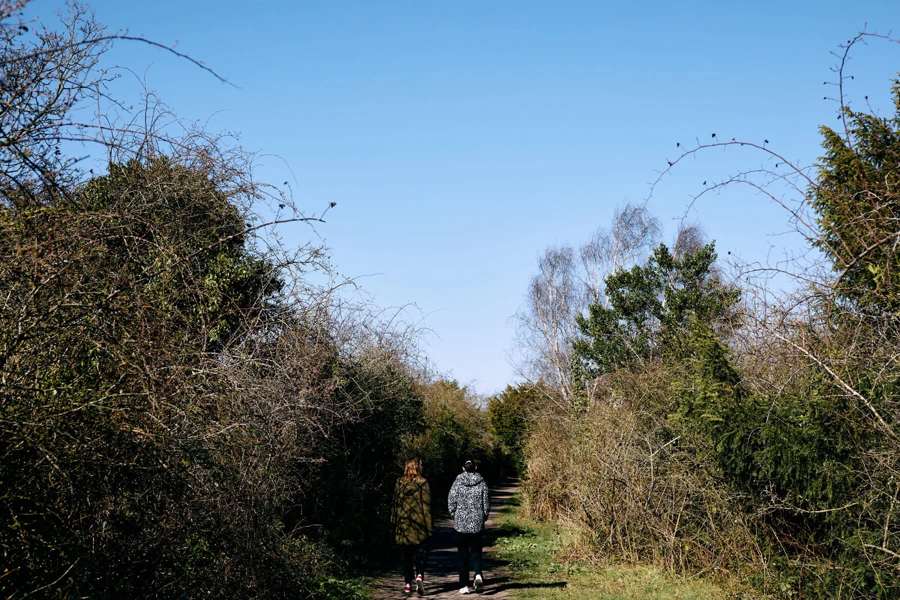 Ann Moorhouse conducting an outdoor walk and talk therapy session on a quiet path in Rushcliffe, South Nottinghamshire.