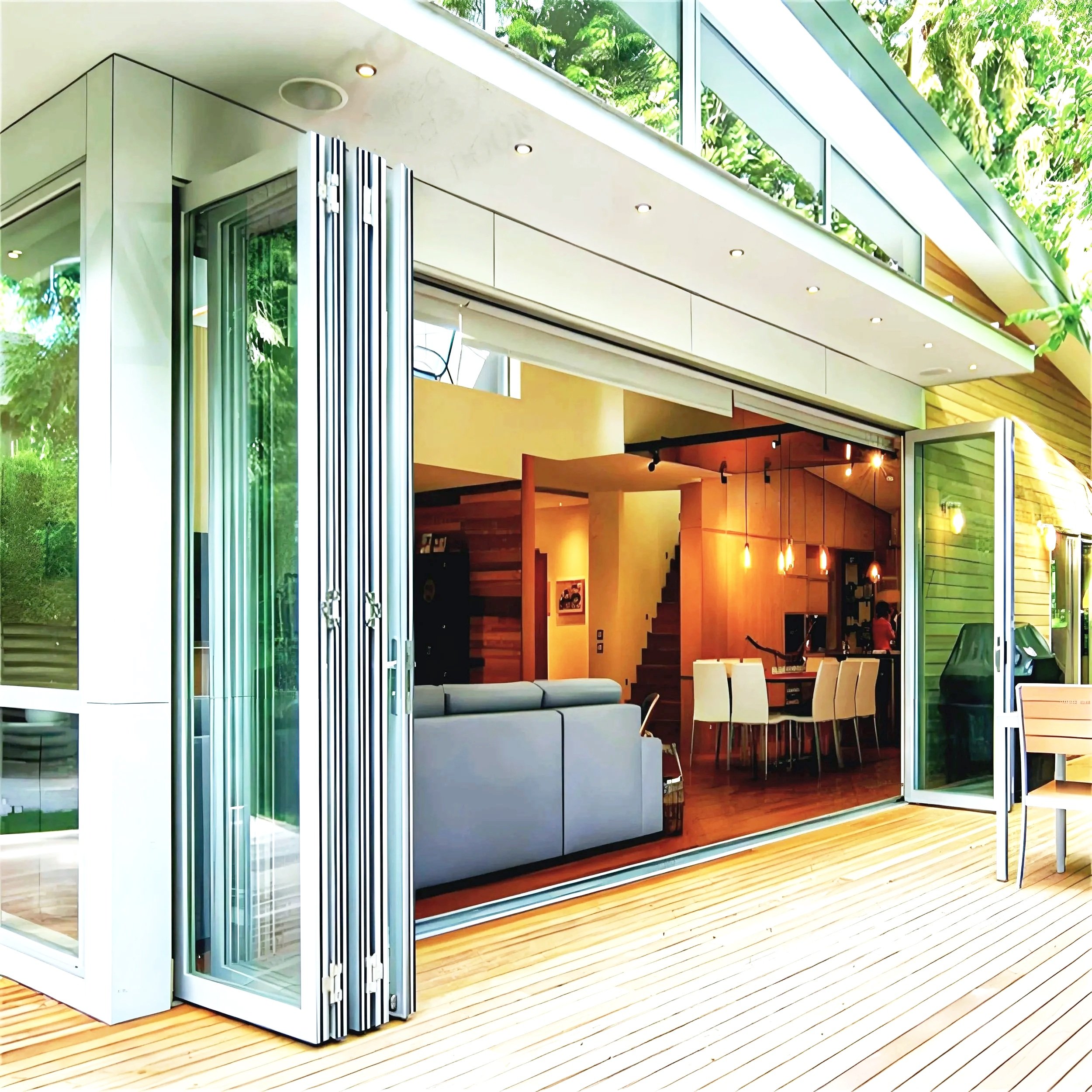 Large modern window installation with black frame overlooking garden views in a Birmingham home