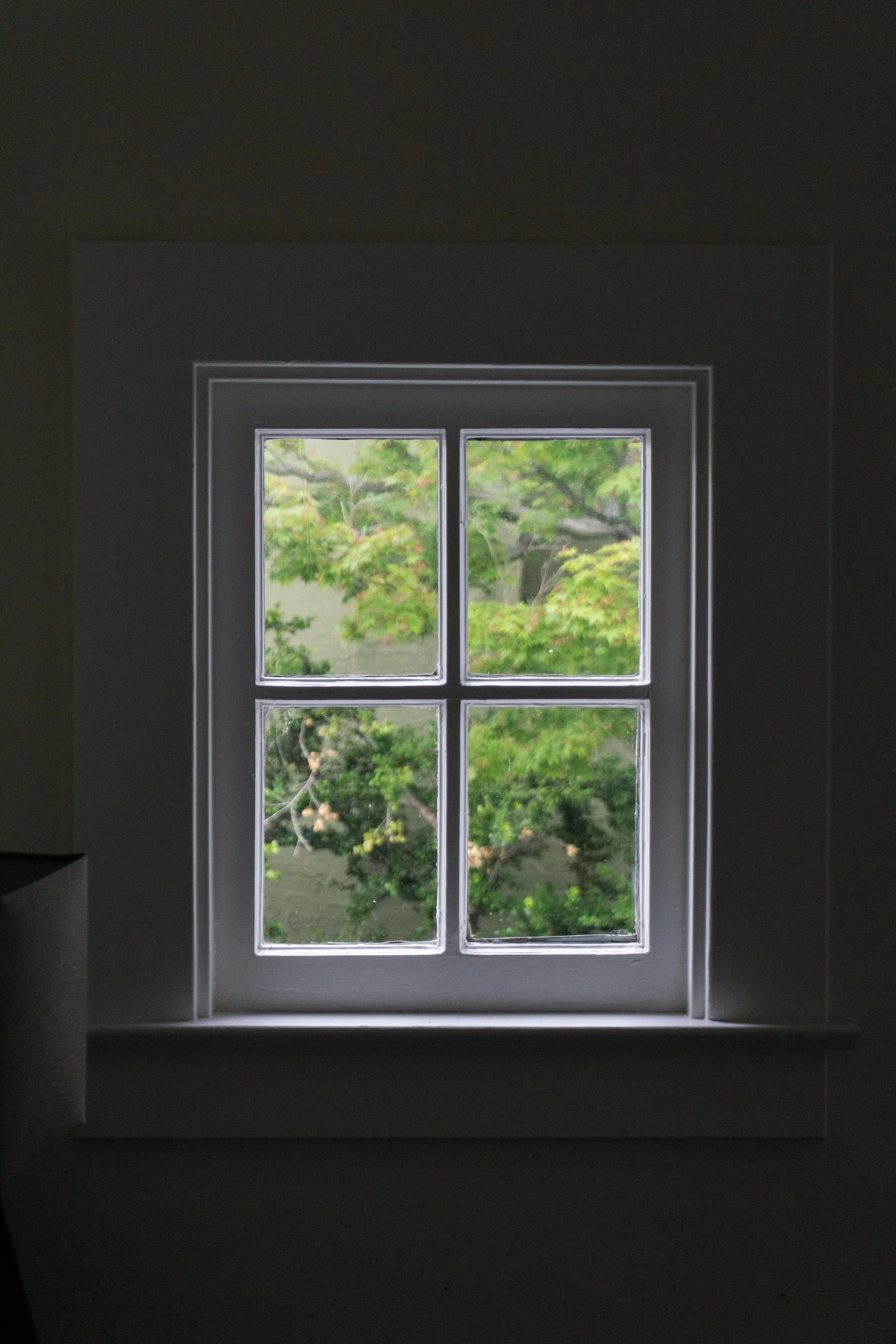 White double glazed window with garden view inside Birmingham home