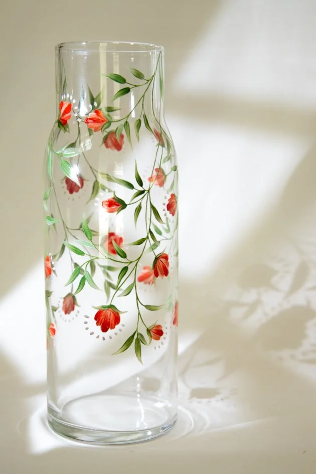 Carafe droite - Fleurs rouges