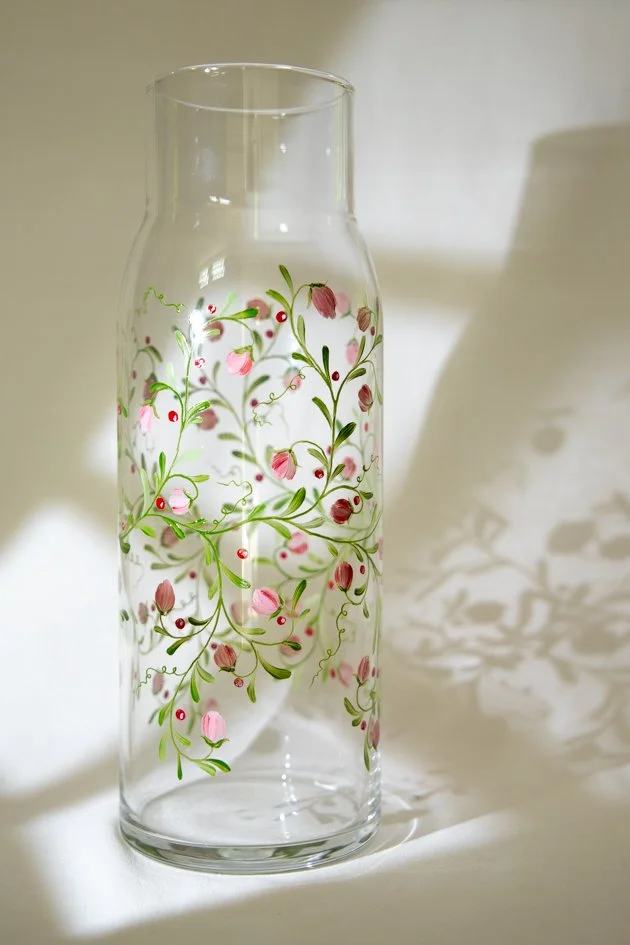 Carafe droite - Fleurs roses