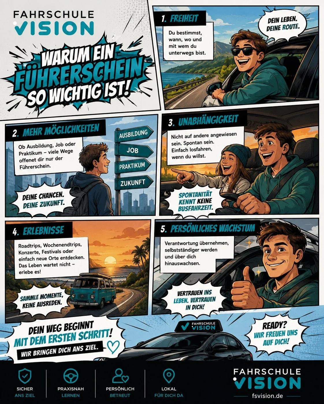 Ein F&uuml;hrerschein ver&auml;ndert mehr, als viele denken 🚙✨

Es geht nicht nur ums Autofahren.
Es geht um Freiheit.
Um spontane Entscheidungen.
Um neue M&ouml;glichkeiten im Leben 🙌

Einfach losfahren, Freunde sehen, Roadtrips machen, unabh&auml