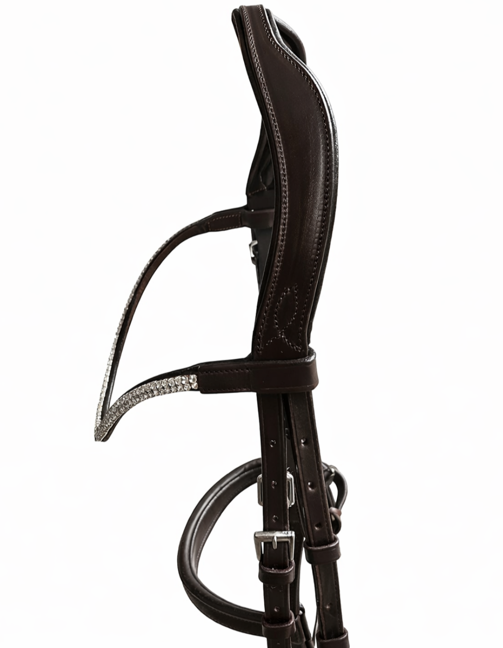 Brown anatomical bridle headpiece side view
