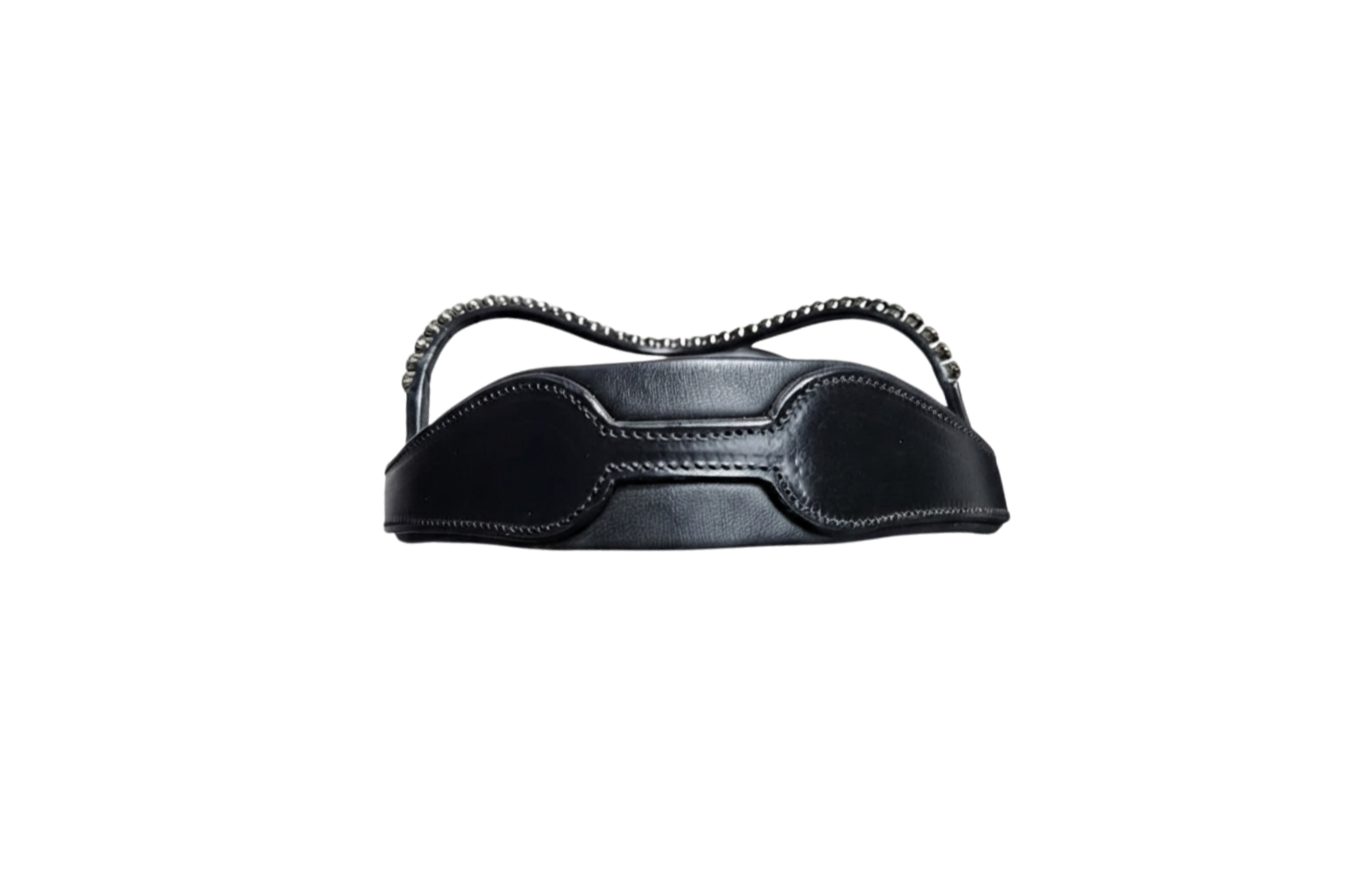 top detail of black anatomical bridle headpiece 
