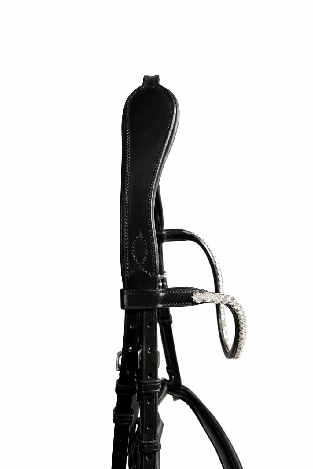 black anatomical bridle headpiece side view
