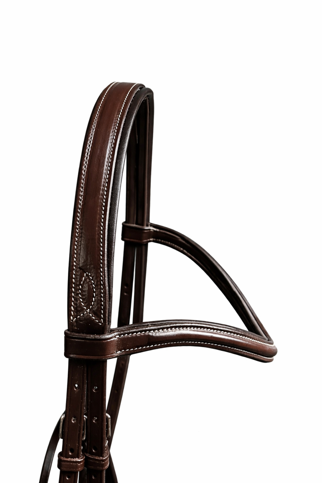 Brown anatomical figure 8 bridle headpiece side view

