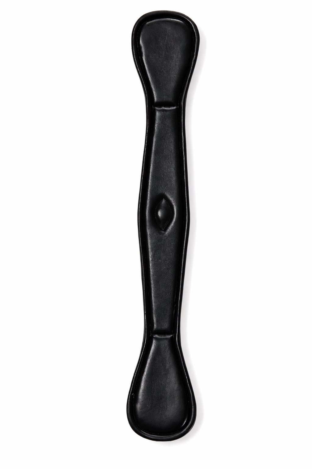 Black leather paddle with a handle, used for spanking or discipline.