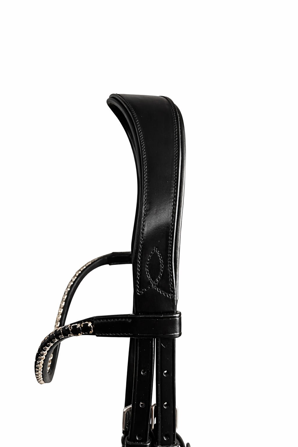 black anatomical bridle headpiece side view
