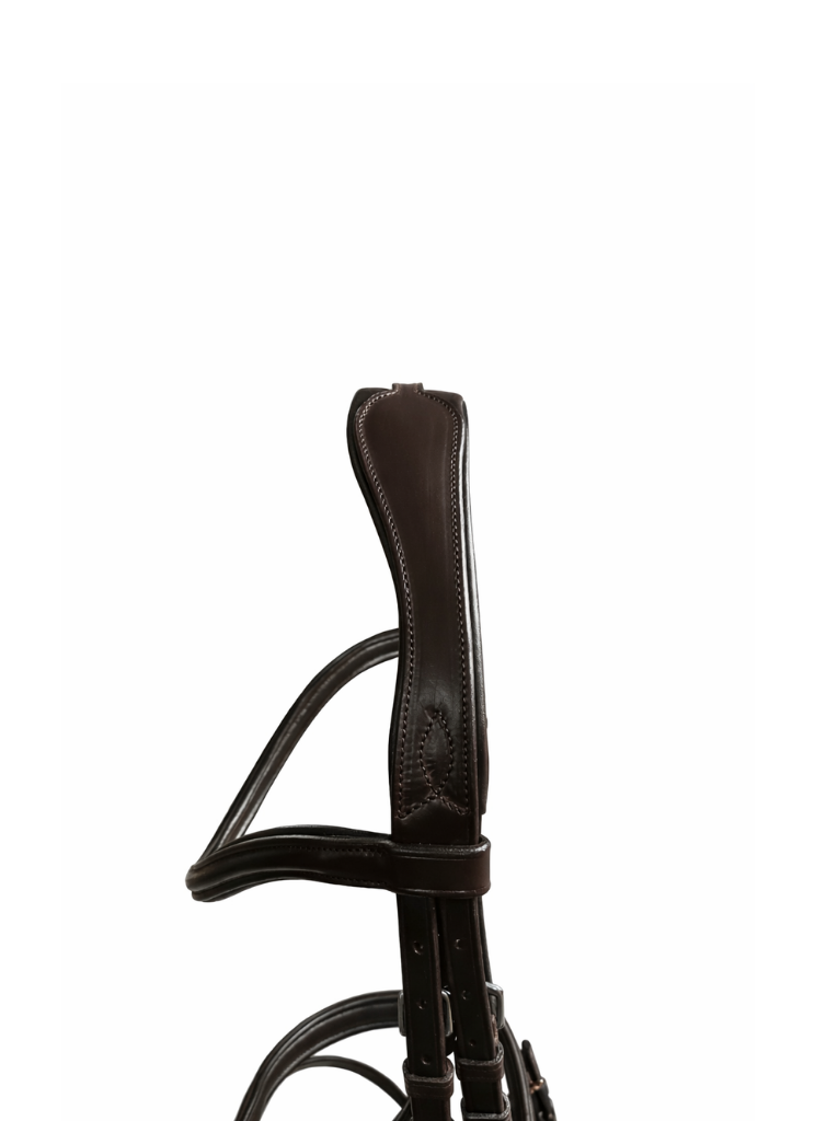 Brown anatomical bridle headpiece side view
