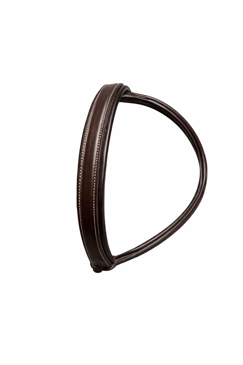 top detail of brown figure 8 bridle headpiece 

