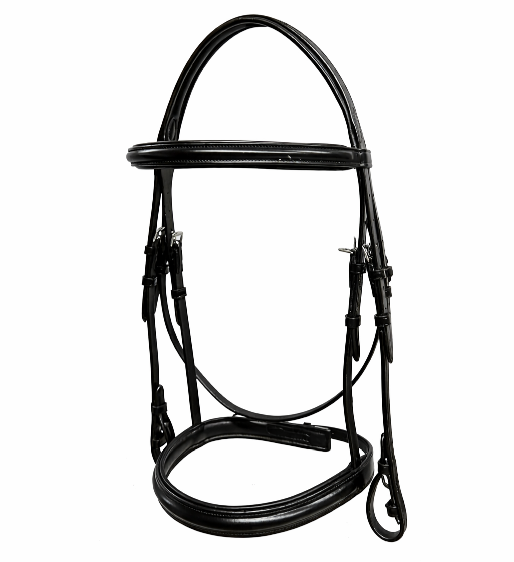 Black horse bridle on a white background.