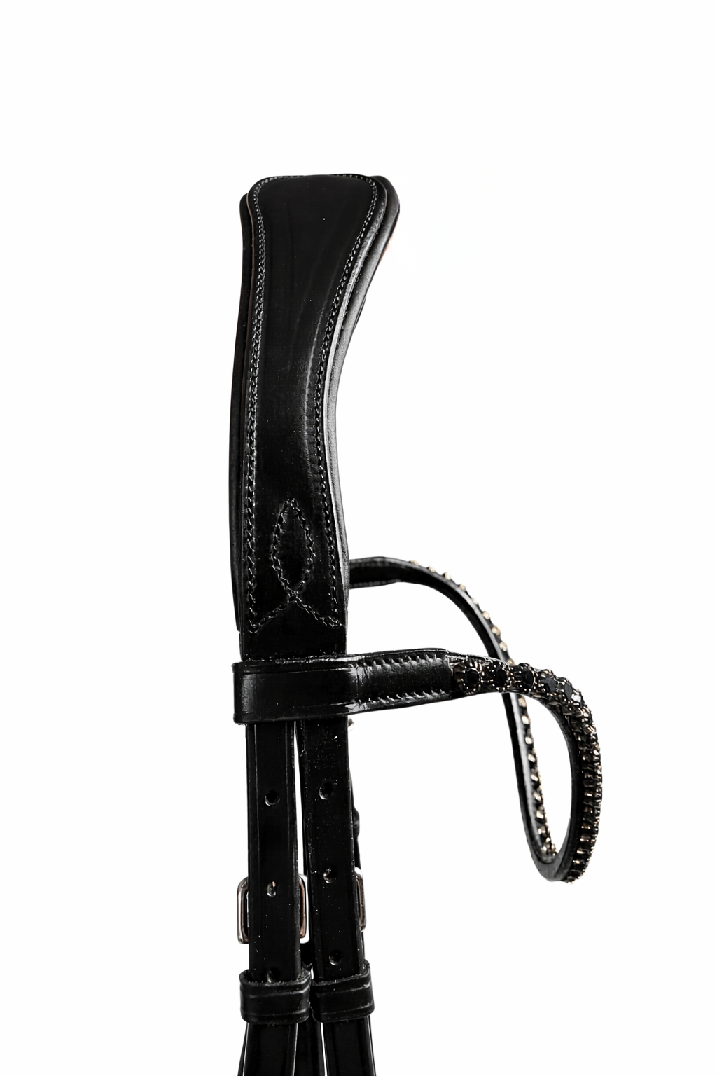 black anatomical bridle headpiece side view
