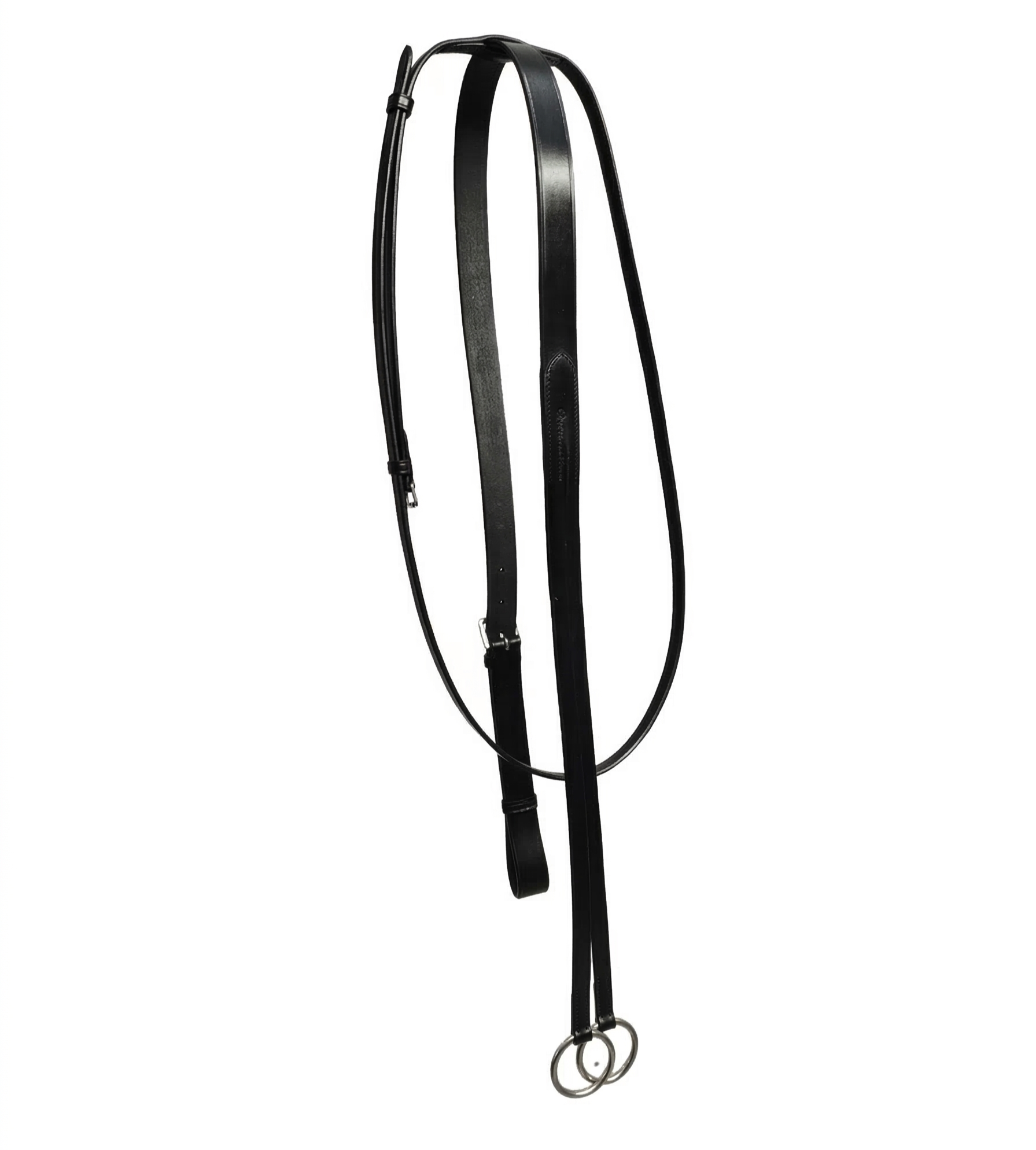Black leather horse martingale with ss rings and buckles