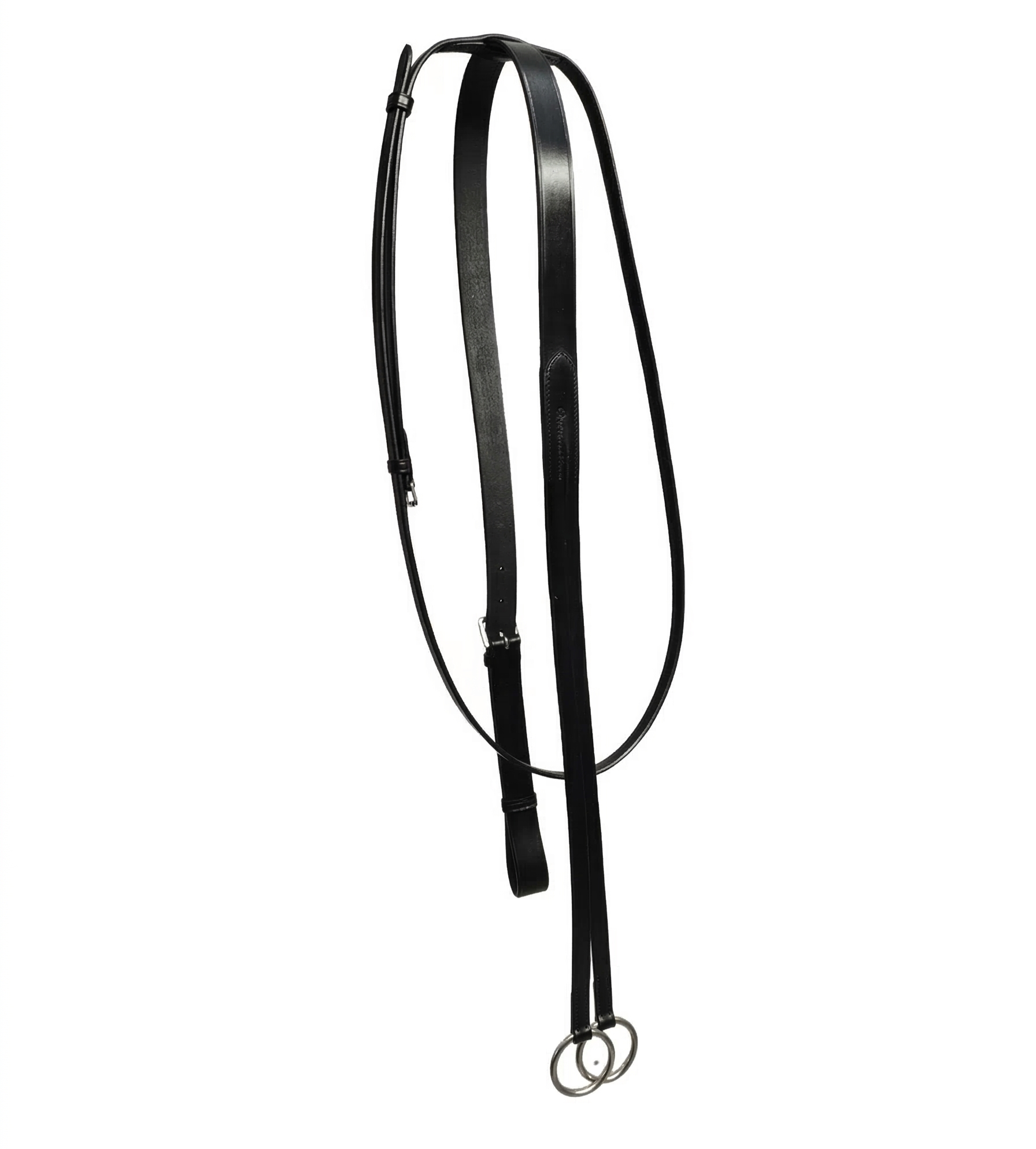 Black leather running martingale with metal rings