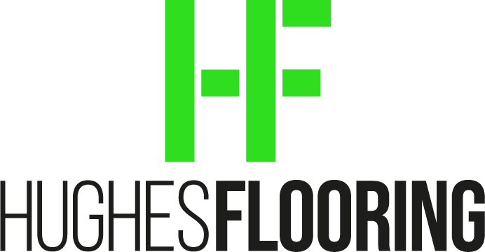Logo of Hughes Flooring featuring a green stylized 'H' and the company name written below in black.