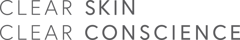 Text that reads 'Clear Skin' and 'Clear Conscience' on a black background.