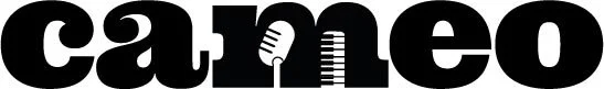 The word 'cameo' in stylized black text with microphone symbols replacing the letter 'm'.