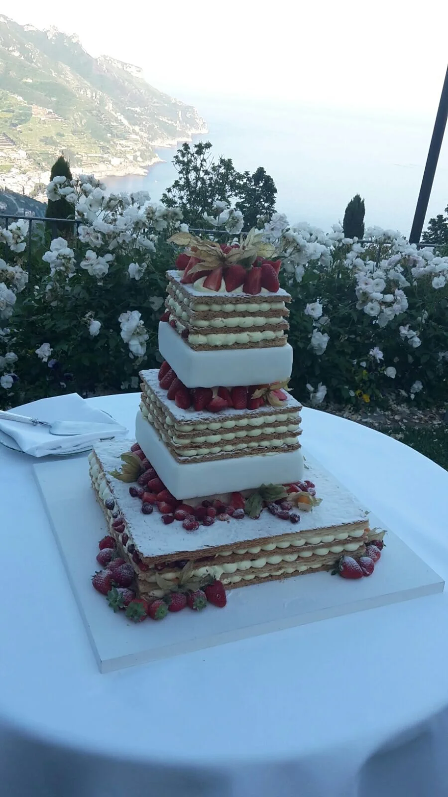 A fabulous millefoglie wedding cake at Hotel Belmond Caruso, Ravello
