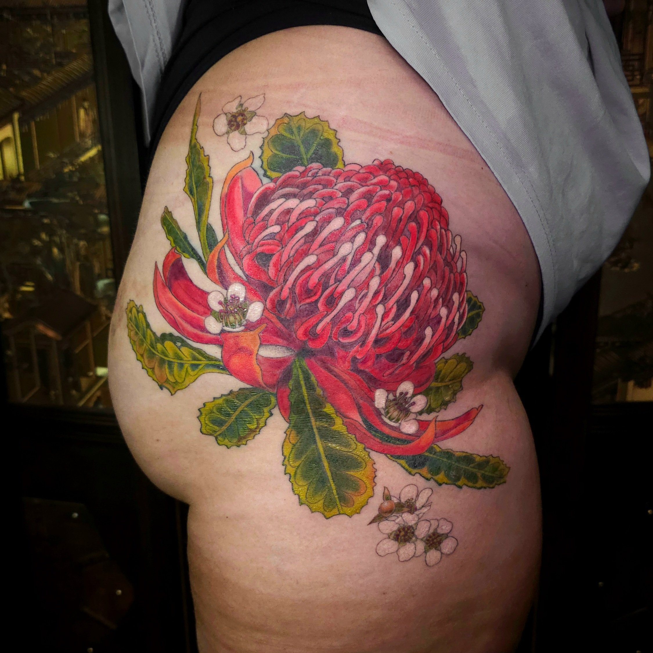 Warratah Tattoo. Colour realism Warratah Tattoo