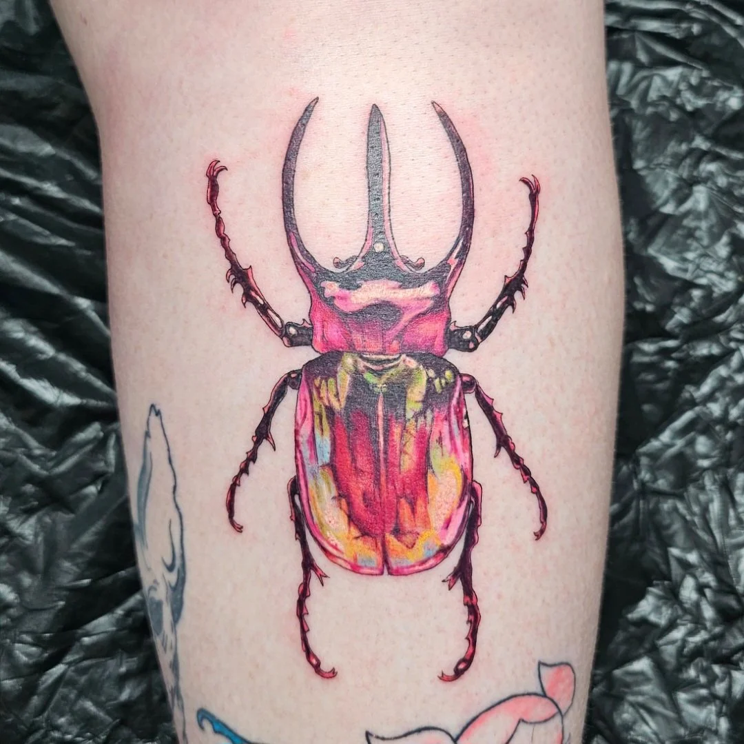 Colour realism beetle tattoo