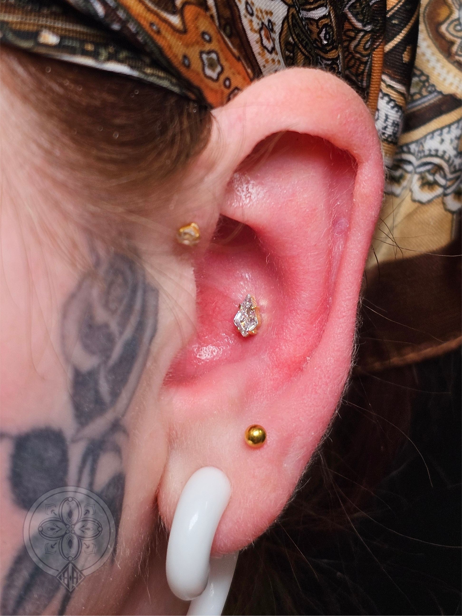 Conch piercing with Gold Jewellery 