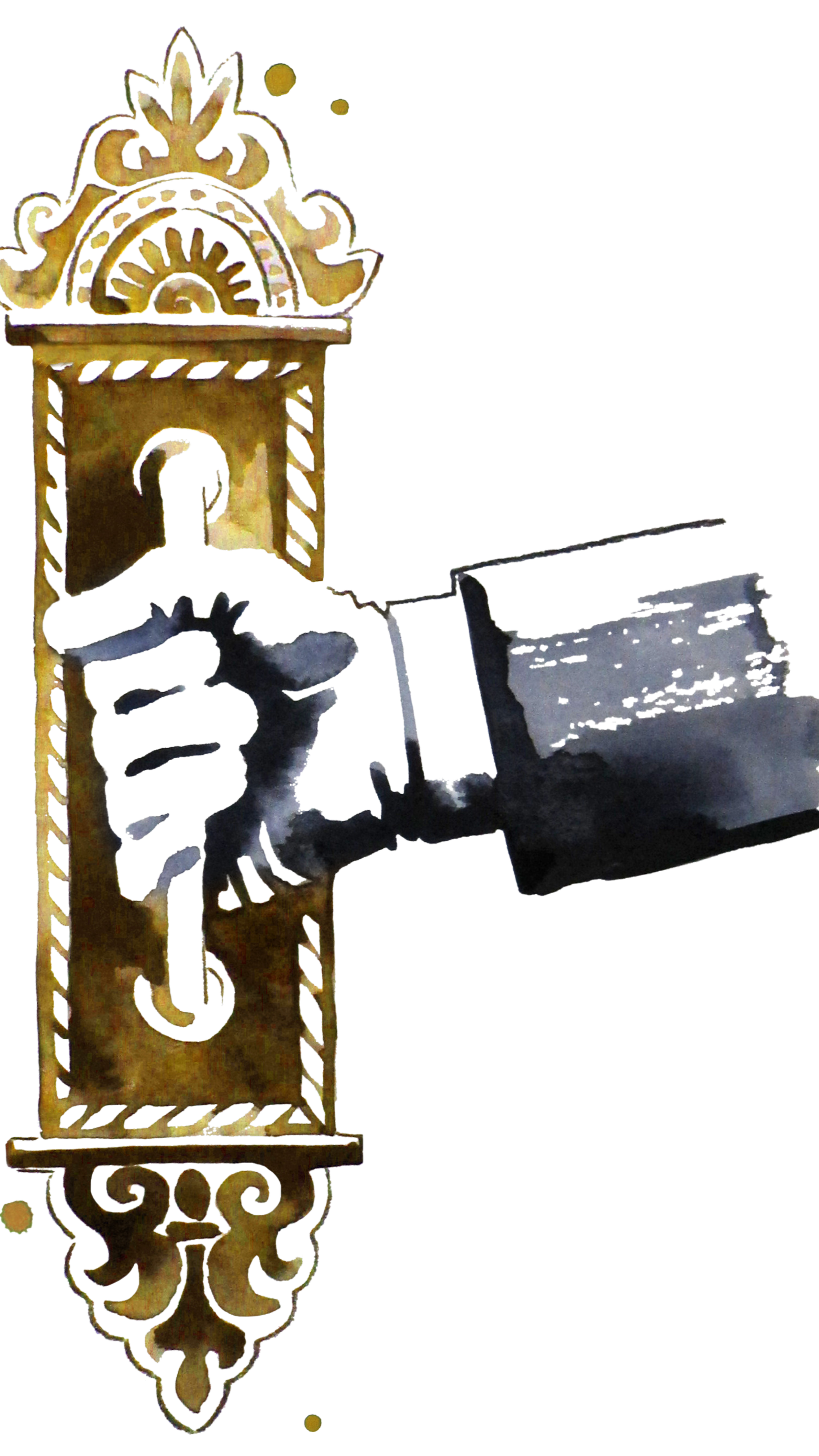 A watercolour illustration of a hand holding a door handle to represent our Property Management Services.