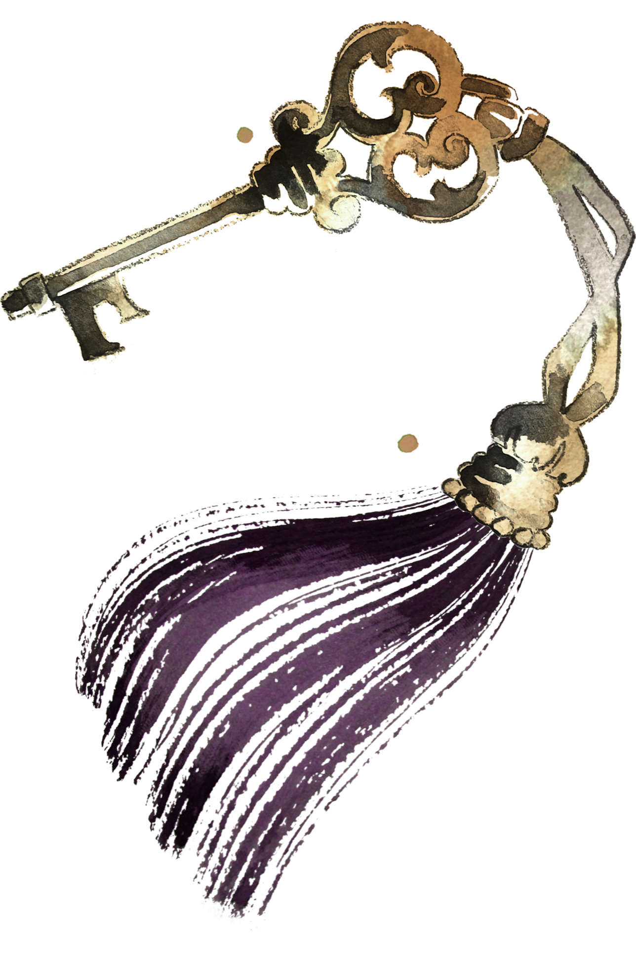 A watercolour illustration sketch of a key with an ornate bow and a tassel attached to represent our Vacant Property Management Services