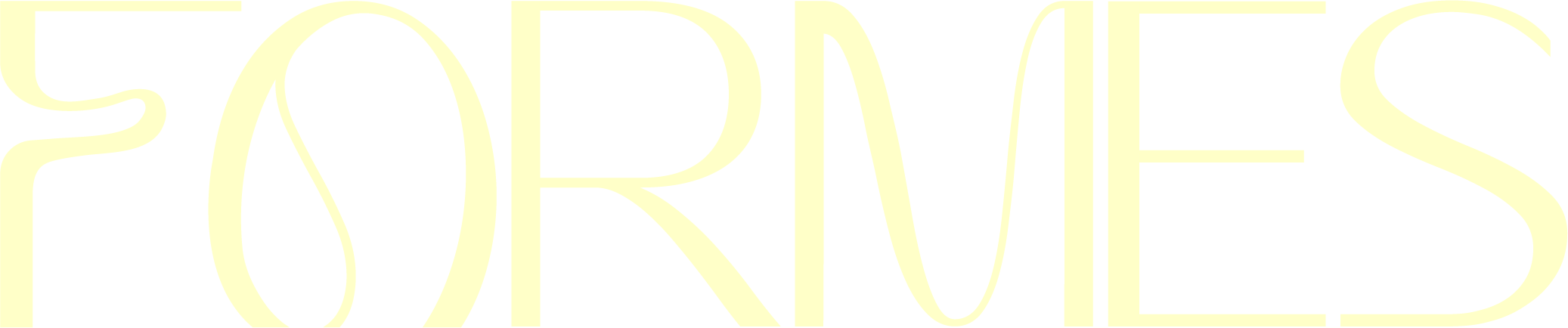 Logo avec le mot 'FORMES' en lettres longues, minces et de couleur écru sur un fond noir.